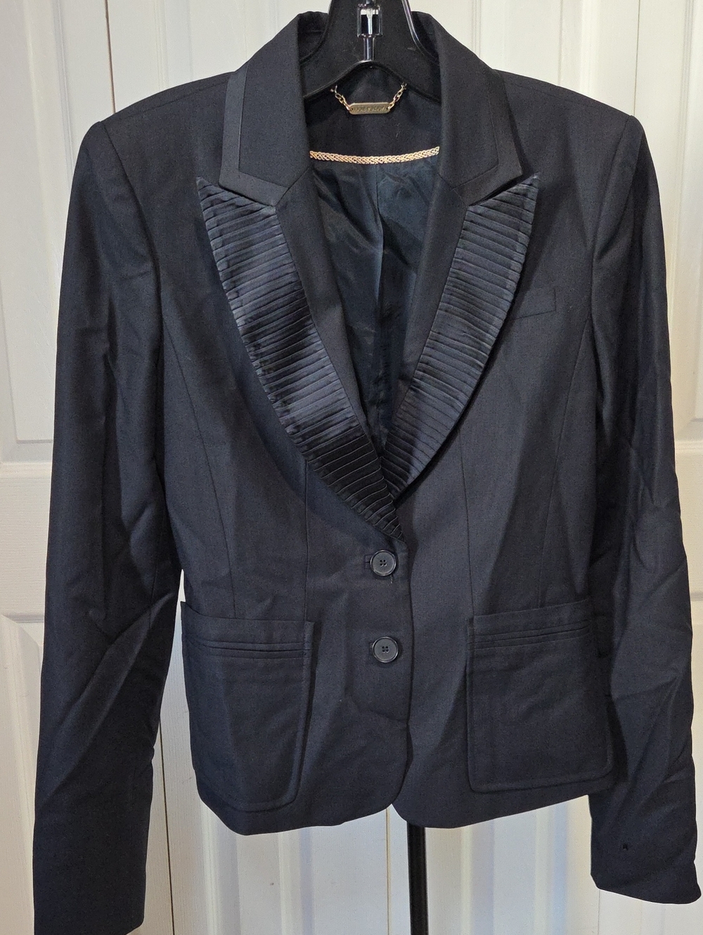 Sz 4 - Monica Ricci Dark Navy Women's Pleated Lapel Blazer Jacket